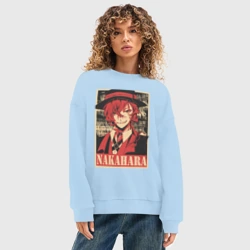 Женский свитшот oversize без начеса хлопок Nakahara плакат пошерканный - фото 2