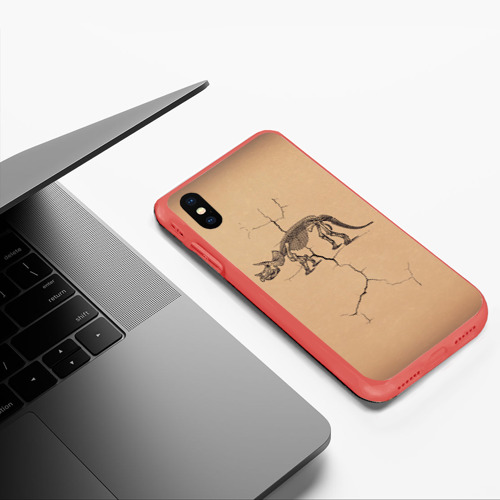 Чехол для iPhone XS Max матовый Triceratops skeleton, цвет красный - фото 5