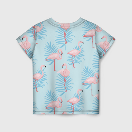 Детская футболка 3D с принтом Арт с розовым фламинго, вид сзади #1
