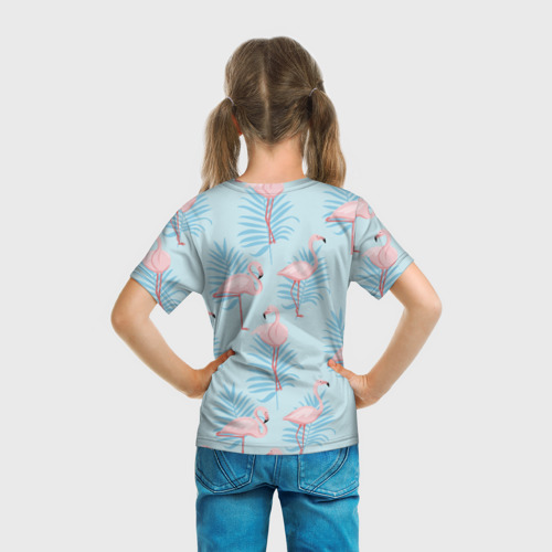 Детская футболка 3D с принтом Арт с розовым фламинго, вид сзади #2