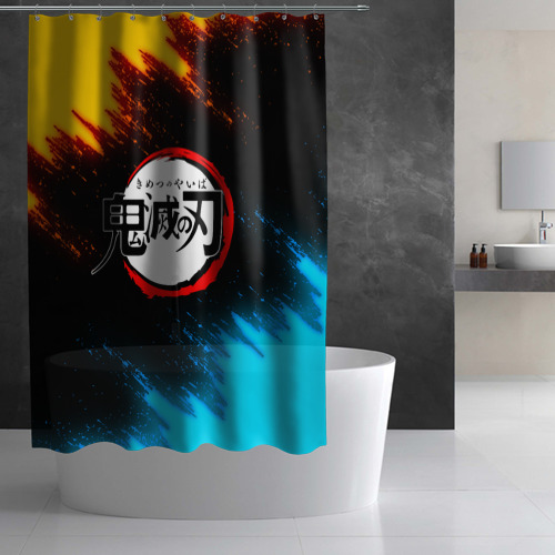 Штора 3D для ванной Клинок рассекающий демонов яркие брызги - фото 3