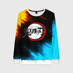 Женский свитшот 3D Клинок рассекающий демонов яркие брызги