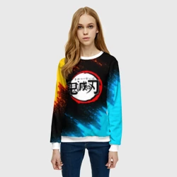 Женский свитшот 3D Клинок рассекающий демонов яркие брызги - фото 2