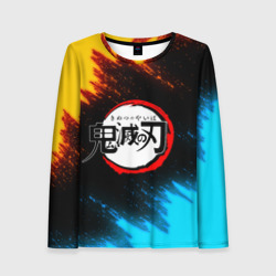 Женский лонгслив 3D Клинок рассекающий демонов яркие брызги