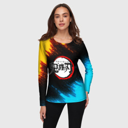 Женский лонгслив 3D Клинок рассекающий демонов яркие брызги - фото 2