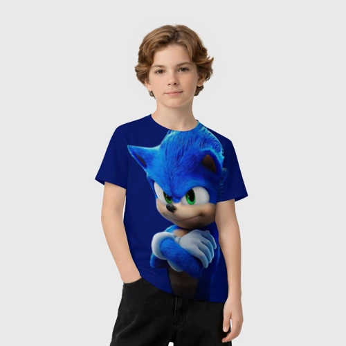Детская футболка 3D с принтом SONIC, вид сбоку #3
