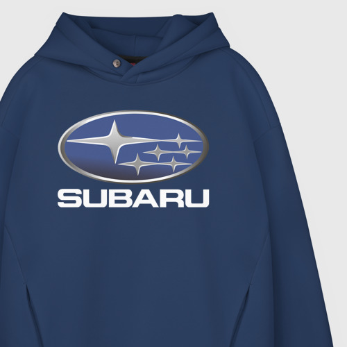 Мужское худи Oversize хлопок Subaru logo Субару лого, цвет темно-синий - фото 4