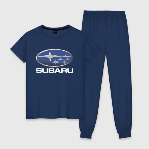 Женская пижама хлопок Subaru logo Субару лого, цвет темно-синий