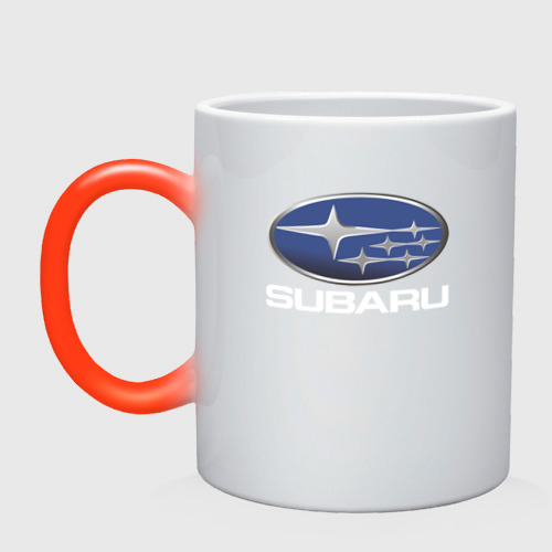 Кружка хамелеон Subaru logo Субару лого, цвет белый + красный