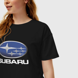 Женская футболка хлопок Oversize Subaru logo Субару лого - фото 2