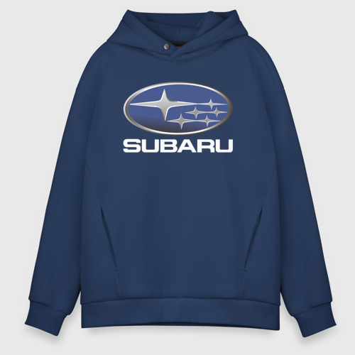 Мужское худи Oversize хлопок Subaru logo Субару лого, цвет темно-синий