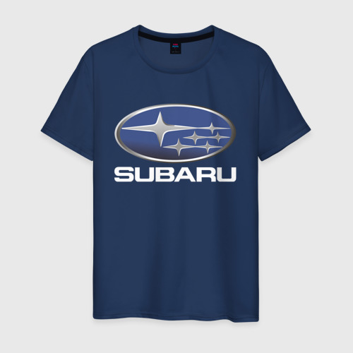 Мужская футболка из хлопка с принтом Subaru logo Субару лого, вид спереди №1