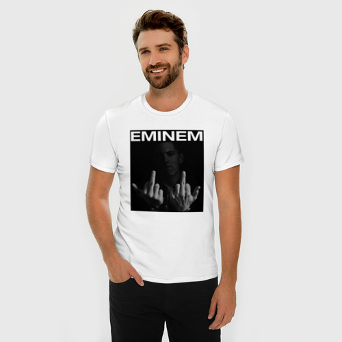 Мужская футболка хлопок Slim Eminem Эминем, цвет белый - фото 3