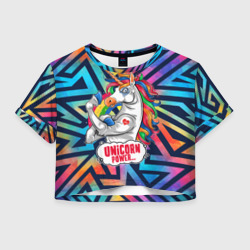 Женская футболка Crop-top 3D Unicorn Power Единорог