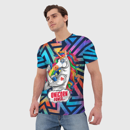 Мужская футболка 3D с принтом Unicorn Power Единорог, фото на моделе #1