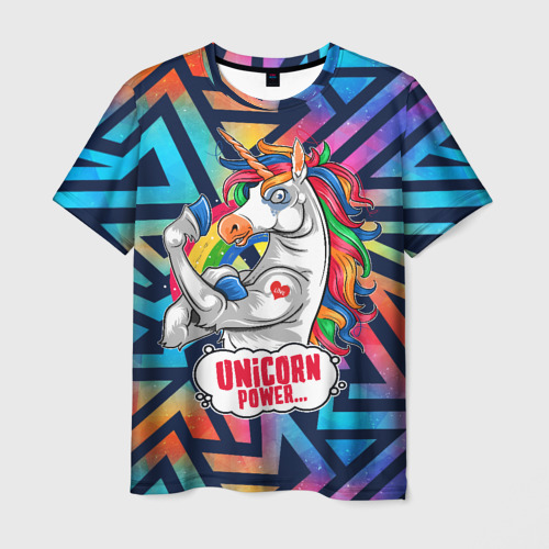 Мужская футболка 3D с принтом Unicorn Power Единорог, вид спереди #2
