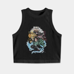 Женская укороченная майка-топ хлопок Kimetsu no Yaiba Герои в группе