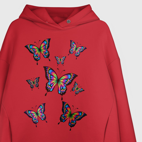 Женское худи Oversize хлопок Бабочки, цвет красный - фото 3