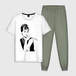 Мужская пижама с белой футболкой хлопок Одри Хепбернхлопок