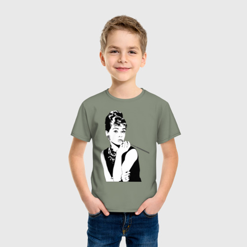 Детская футболка хлопок Одри Хепбернхлопок, цвет авокадо - фото 3