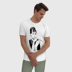 Мужская пижама с белой футболкой хлопок Одри Хепбернхлопок - фото 2