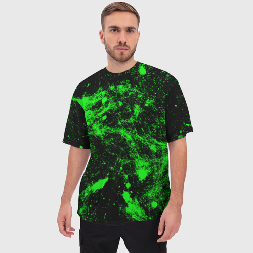 Мужская футболка oversize 3D Зелёная краска, цвет 3D печать - фото 3