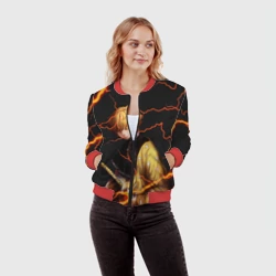 Женский бомбер 3D Kimetsu no Yaiba оранжевые молнии - фото 2