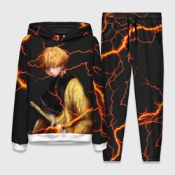 Женский костюм с толстовкой 3D Kimetsu no Yaiba оранжевые молнии