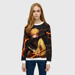 Женский свитшот 3D Kimetsu no Yaiba оранжевые молнии - фото 2