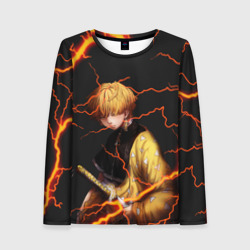 Женский лонгслив 3D Kimetsu no Yaiba оранжевые молнии