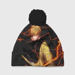 Шапка 3D c помпоном Kimetsu no Yaiba оранжевые молнии