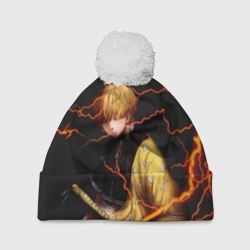 Шапка 3D c помпоном Kimetsu no Yaiba оранжевые молнии