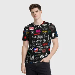 Мужская футболка 3D Логотипы рок групп pattern - фото 2