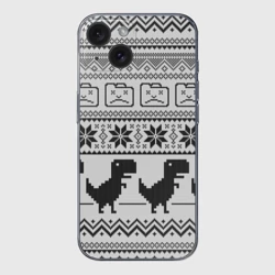 Чехол для iPhone 15 силиконовый с защитой камеры Свитер с T-rex'ами