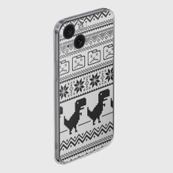 Чехол для iPhone 15 силиконовый с защитой камеры Свитер с T-rex'ами - фото 2