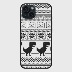 Чехол силиконовый для Apple iPhone 15 матовый Свитер с T-rex'ами