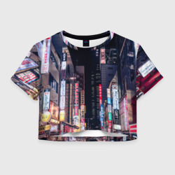 Женская футболка Crop-top 3D Ночной Токио