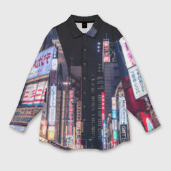 Женская рубашка oversize 3D Ночной Токио