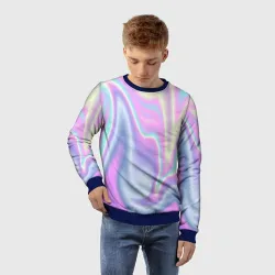Детский свитшот 3D Vaporwave волны голографические текстура переливается - фото 2