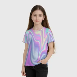 Детская футболка 3D Vaporwave волны голографические текстура переливается - фото 2