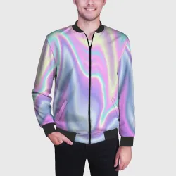 Мужской бомбер 3D Vaporwave волны голографические текстура переливается - фото 2