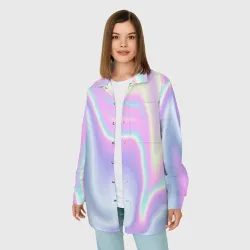 Женская рубашка oversize 3D Vaporwave волны голографические текстура переливается - фото 2