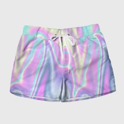 Женские шорты 3D Vaporwave волны голографические текстура переливается
