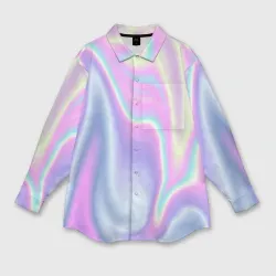 Женская рубашка oversize 3D Vaporwave волны голографические текстура переливается