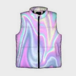 Женский жилет утепленный 3D Vaporwave волны голографические текстура переливается