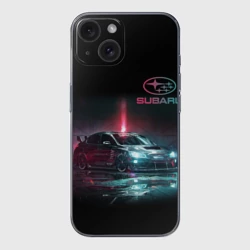 Чехол для iPhone 15 силиконовый с защитой камеры Субару Subaru STI +Спина