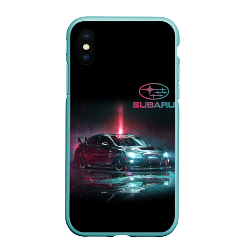 Чехол для iPhone XS Max матовый Субару Subaru STI +Спина, цвет мятный