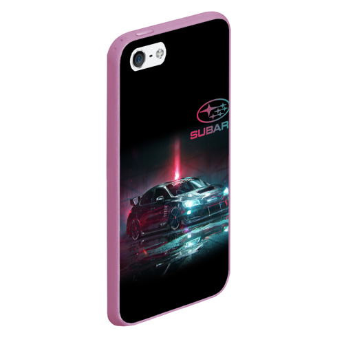 Чехол для iPhone 5/5S матовый Субару Subaru STI +Спина, цвет розовый - фото 3
