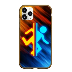 Чехол для iPhone 11 Pro Max матовый Portal логотип человечек желто-голубой