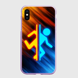 Чехол для iPhone XS Max матовый Portal логотип человечек желто-голубой